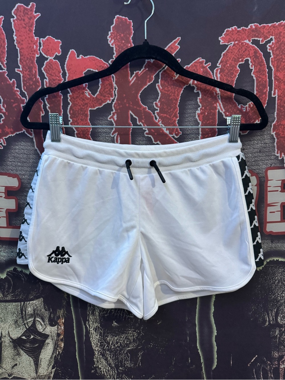 Kappa White Athletic Shorts with Black Logo Tape